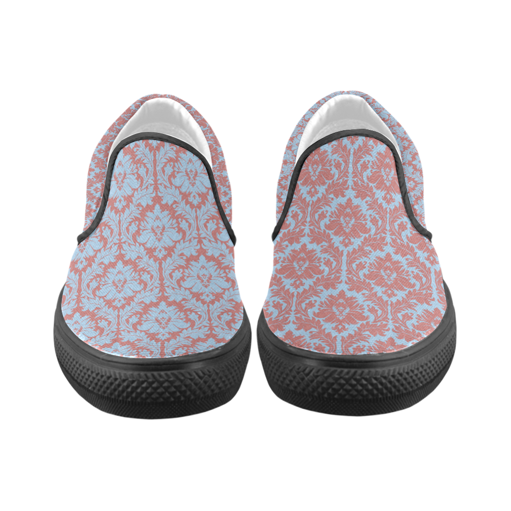 autumn fall pink red blue damask pattern Women's Unusual Slip-on Canvas Shoes (Model 019)