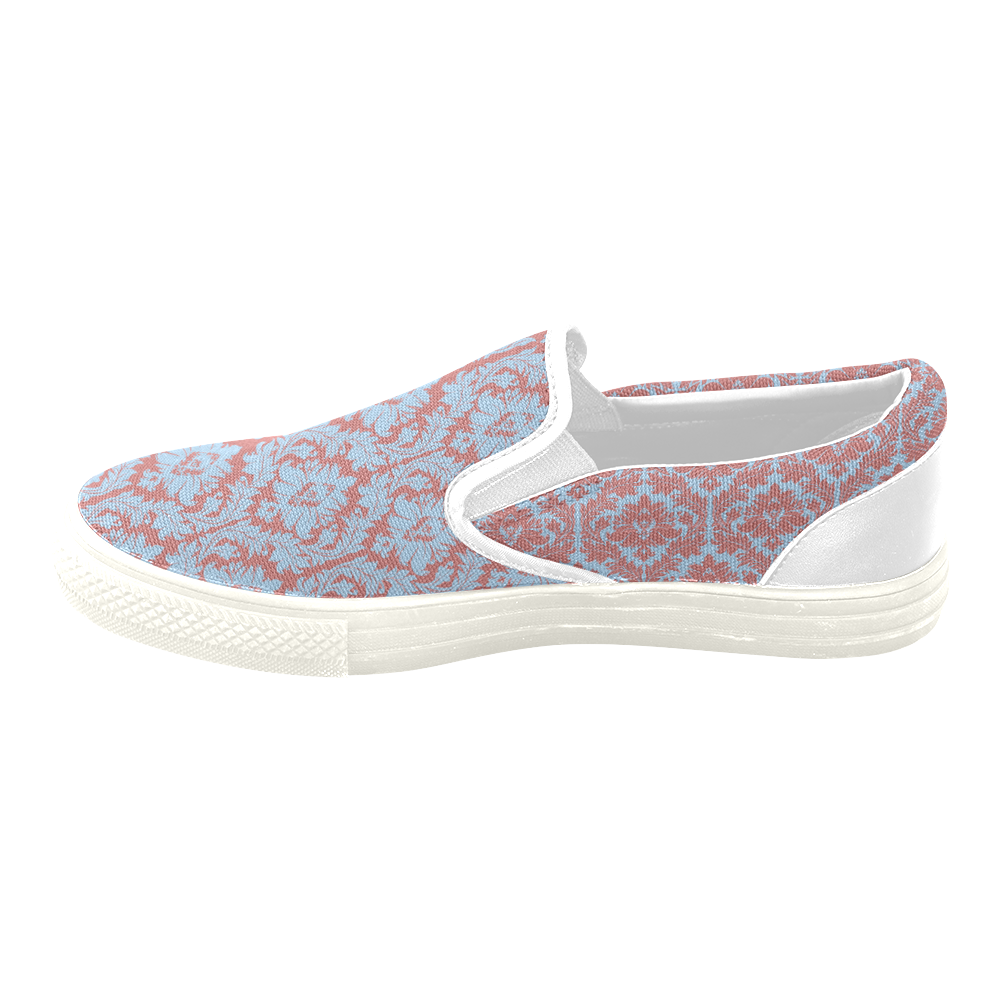 autumn fall pink red blue damask pattern Women's Unusual Slip-on Canvas Shoes (Model 019)