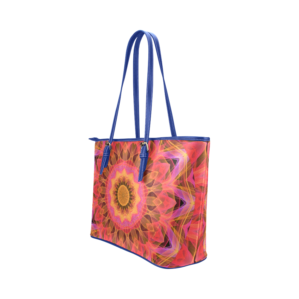 Abstract Peach Violet Mandala Ribbon Candy Lace Leather Tote Bag/Large (Model 1651)