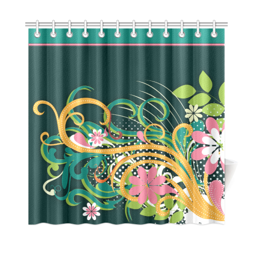 Polka Dots Flowers and Flourishes Shower Curtain 72"x72"