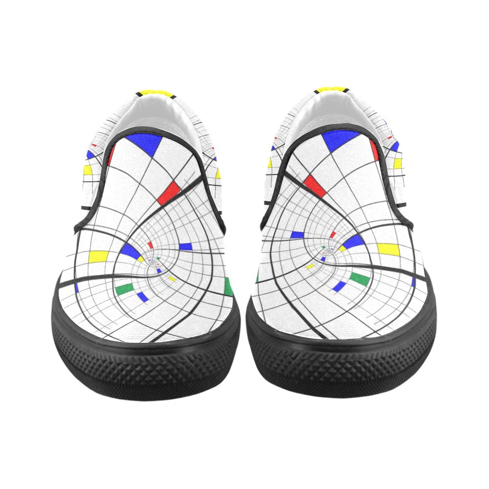 Swirl Grid with Colors Red Blue Green Yellow Women's Unusual Slip-on Canvas Shoes (Model 019)