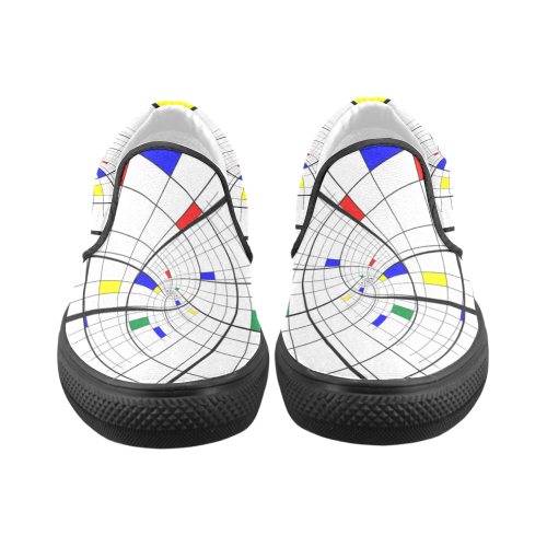 Swirl Grid with Colors Red Blue Green Yellow Women's Unusual Slip-on Canvas Shoes (Model 019)