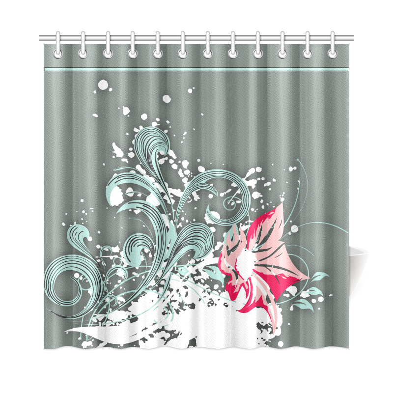 Hot Pink Flower Turquoise flourishes Shower Curtain 72"x72"