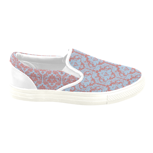 autumn fall pink red blue damask pattern Women's Unusual Slip-on Canvas Shoes (Model 019)