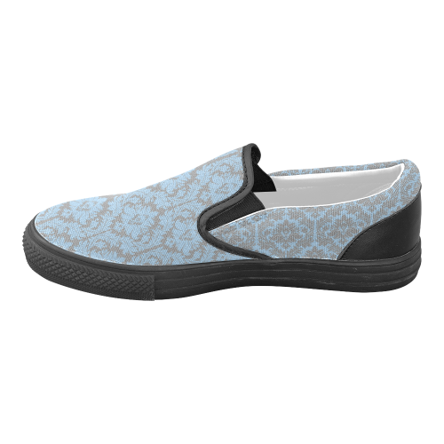 autumn fall colors grey blue damask Women's Unusual Slip-on Canvas Shoes (Model 019)