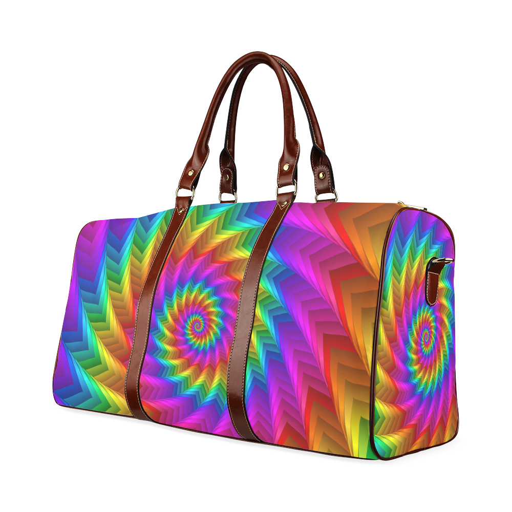 Psychedelic Rainbow Spiral Fractal Waterproof Travel Bag/Large (Model 1639)