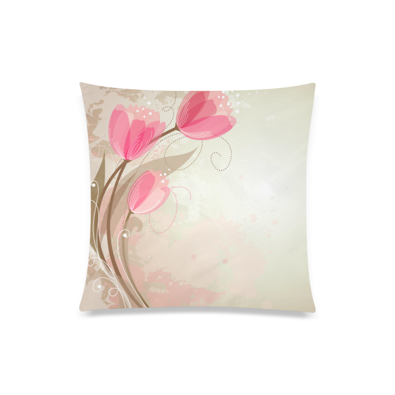 Pink Tulips on Taupe & Tan Watercolor Custom Zippered Pillow Case 20"x20"(Twin Sides)