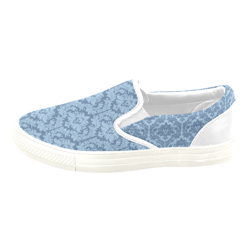 autumn fall colors blue damask pattern Women's Unusual Slip-on Canvas Shoes (Model 019)