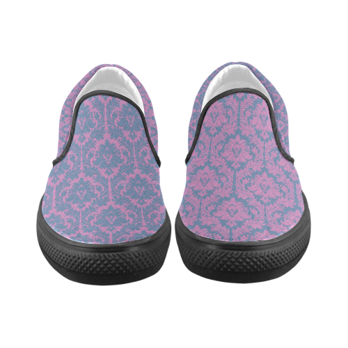 autumn fall colors pink blue damask pattern Women's Unusual Slip-on Canvas Shoes (Model 019)