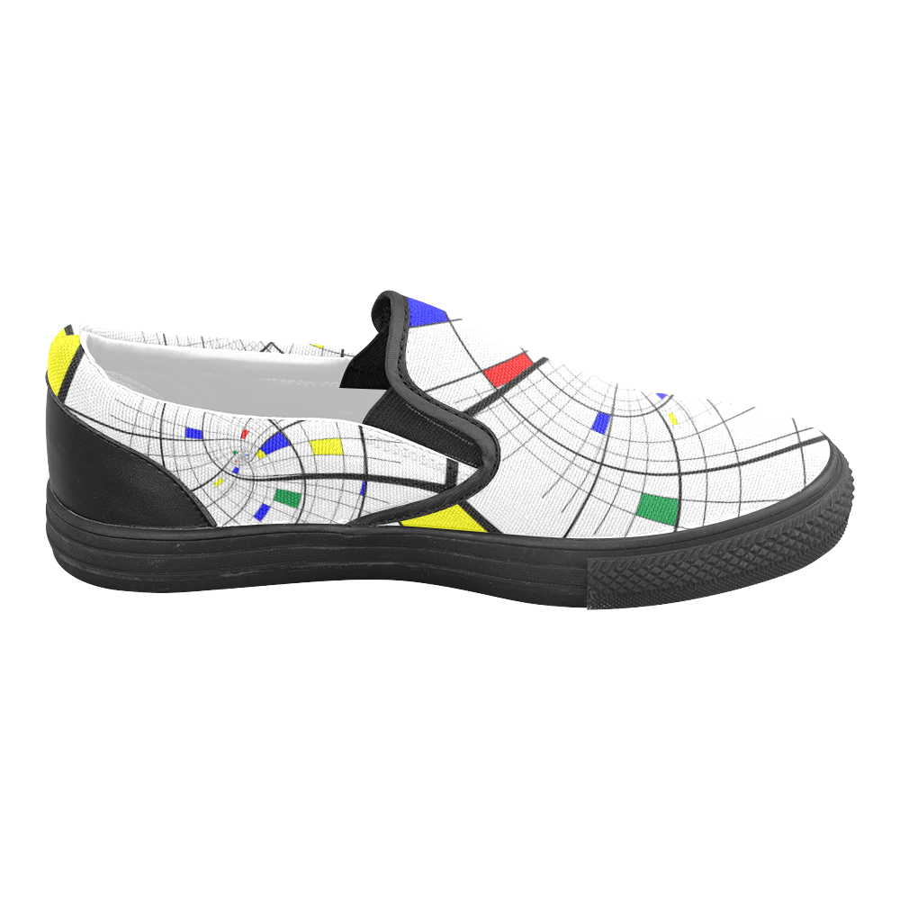 Swirl Grid with Colors Red Blue Green Yellow Women's Unusual Slip-on Canvas Shoes (Model 019)