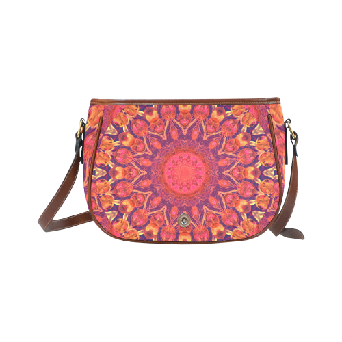 Sunburst, Abstract Peach Cream Orange Star Quilt Saddle Bag/Small (Model 1649) Full Customization