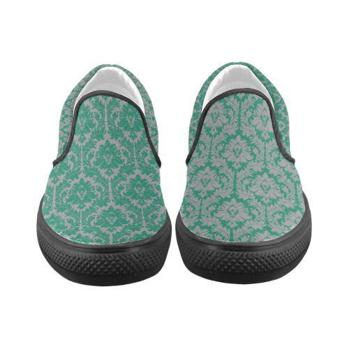 autumn fall colors green grey damask Women's Unusual Slip-on Canvas Shoes (Model 019)