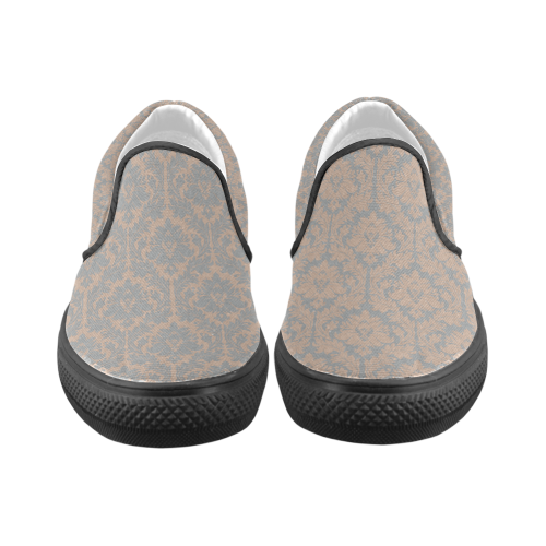 autumn fall colors beige grey damask Women's Unusual Slip-on Canvas Shoes (Model 019)