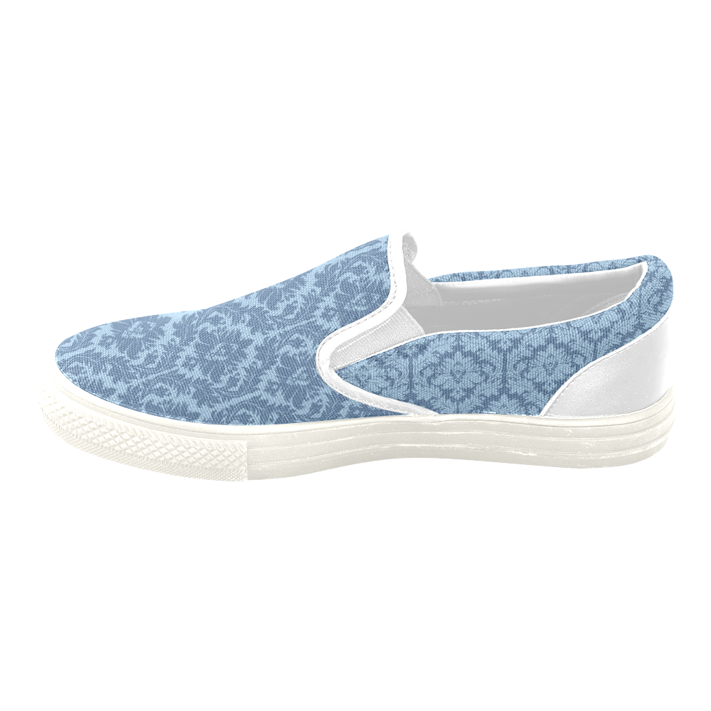 autumn fall colors blue damask pattern Women's Unusual Slip-on Canvas Shoes (Model 019)
