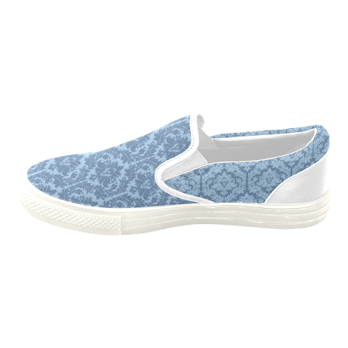 autumn fall colors blue damask pattern Women's Unusual Slip-on Canvas Shoes (Model 019)