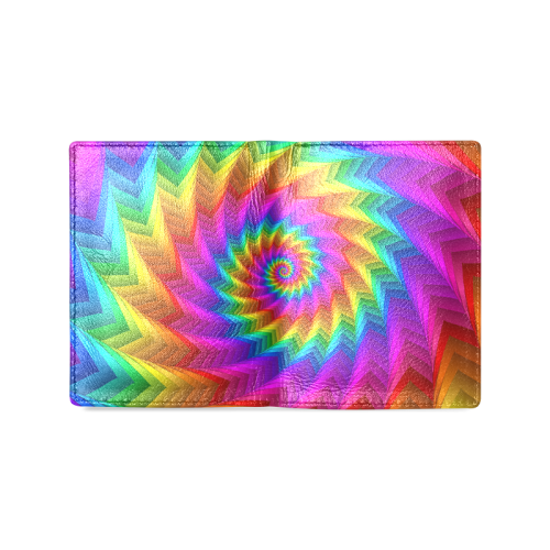 Psychedelic Rainbow Spiral Fractal Men's Leather Wallet (Model 1612)