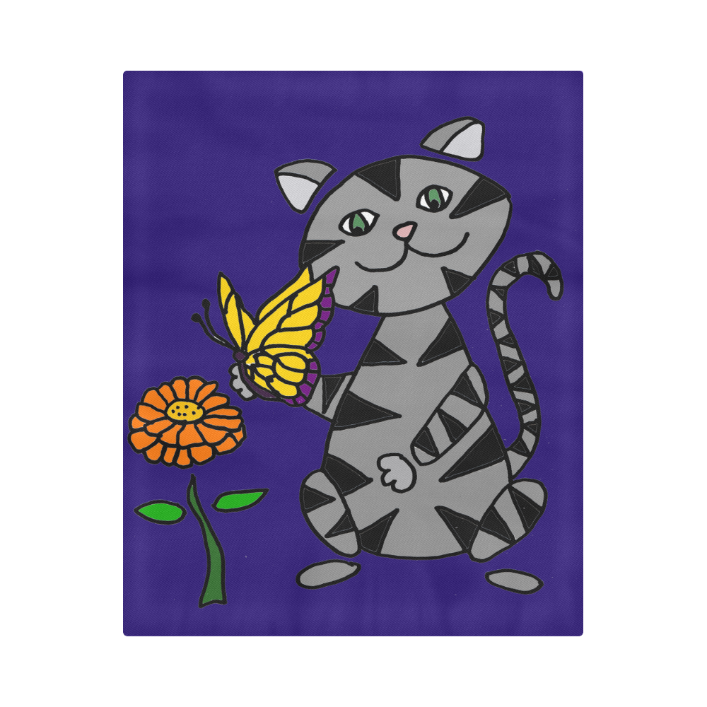 Funny Gray Tabby Cat with Butterfly Duvet Cover 86"x70" ( All-over-print)