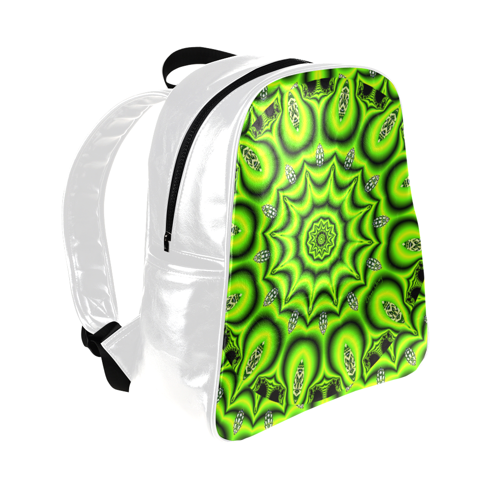 Spring Lime Green Garden Mandala, Abstract Spirals Multi-Pockets Backpack (Model 1636)