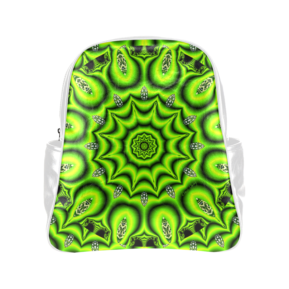 Spring Lime Green Garden Mandala, Abstract Spirals Multi-Pockets Backpack (Model 1636)