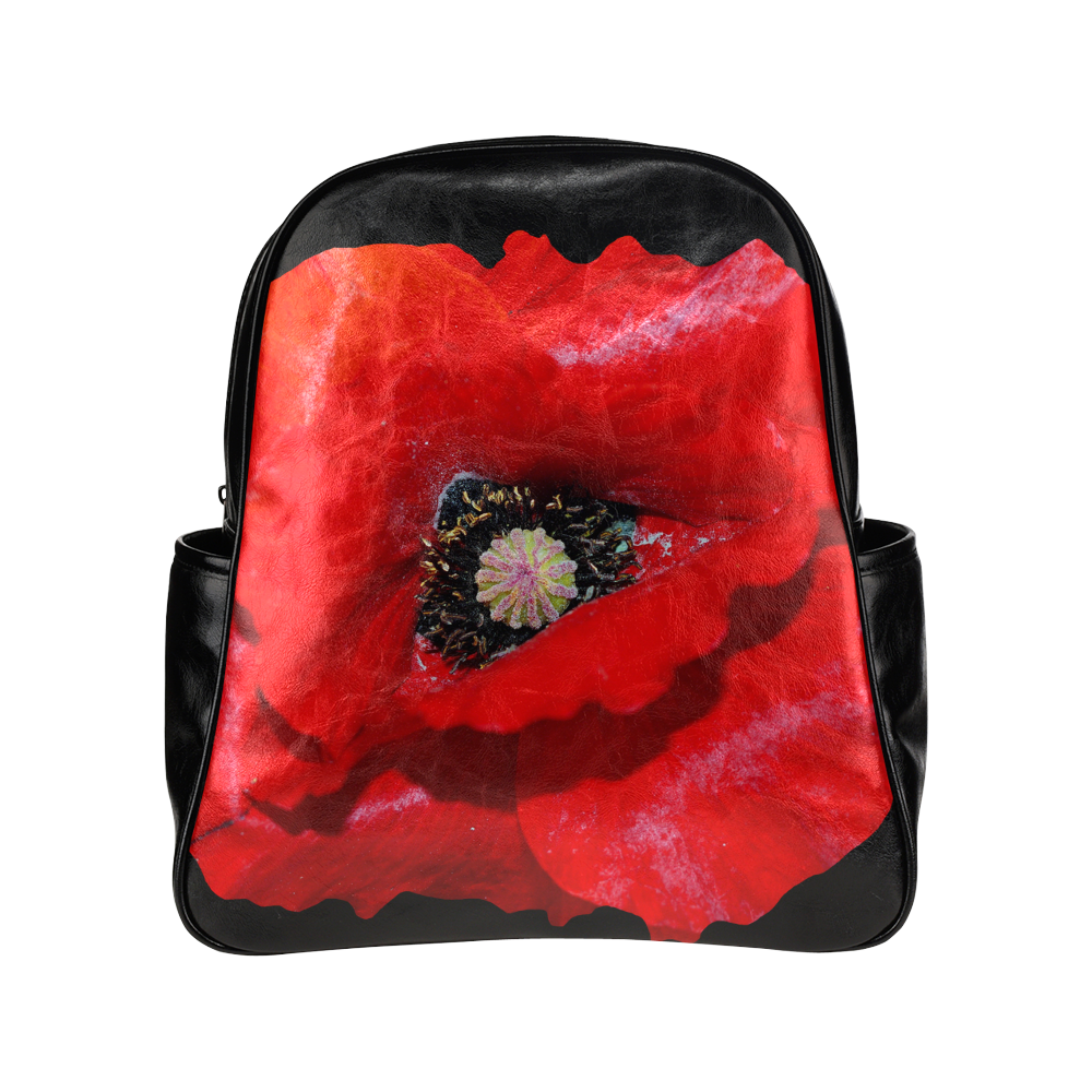 Poppy Flower Multi-Pockets Backpack (Model 1636)