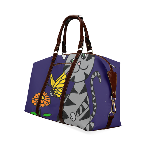 Funny Gray Tabby Cat and Butterfly Classic Travel Bag (Model 1643)