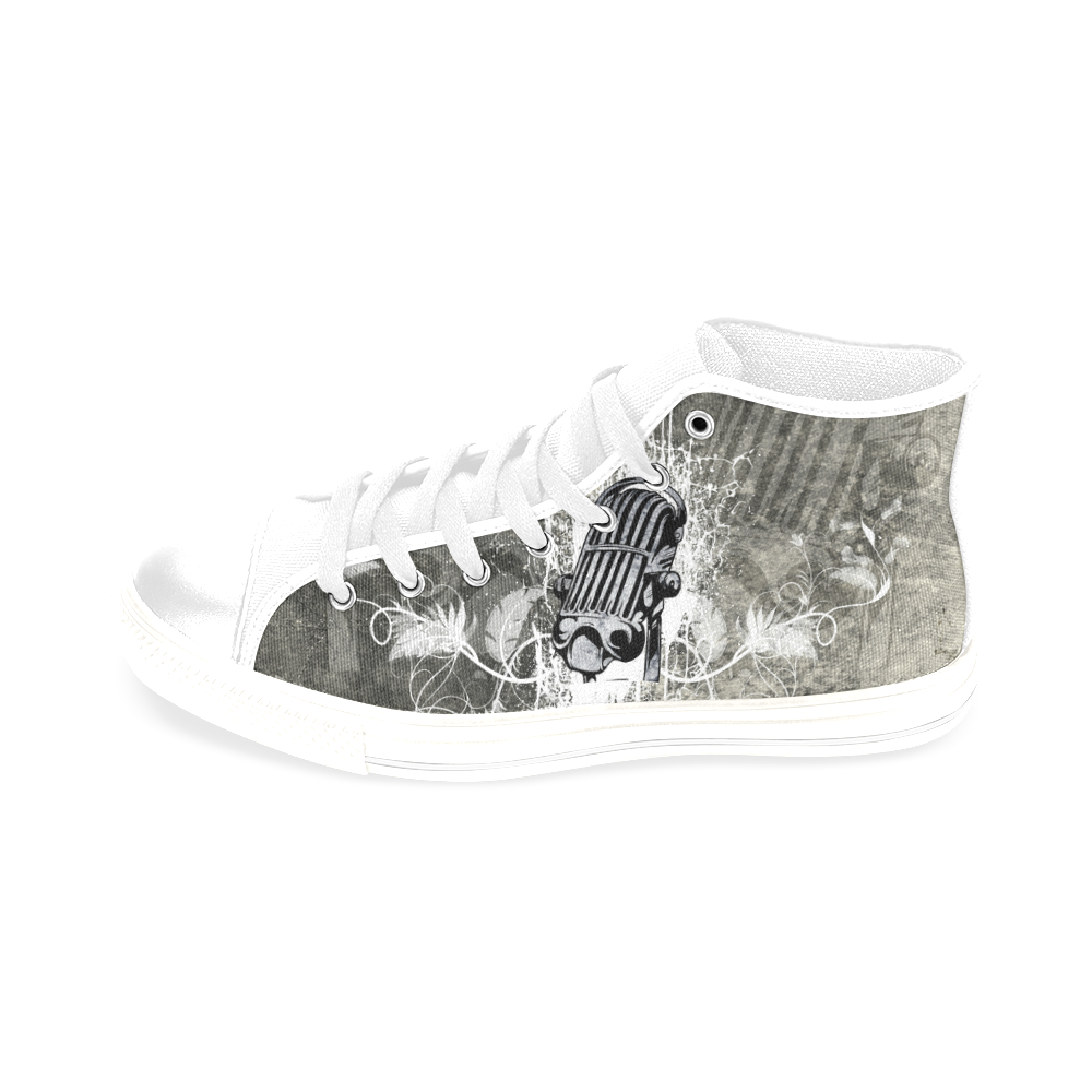 Music, microphone on vintage background Men’s Classic High Top Canvas Shoes /Large Size (Model 017)