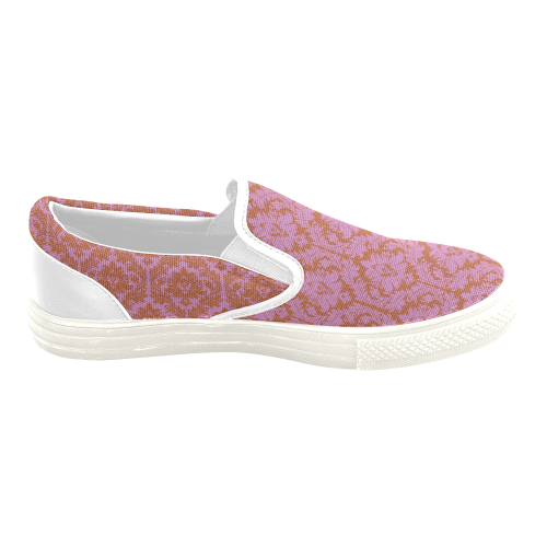 autumn fall colors pink red damask Women's Unusual Slip-on Canvas Shoes (Model 019)