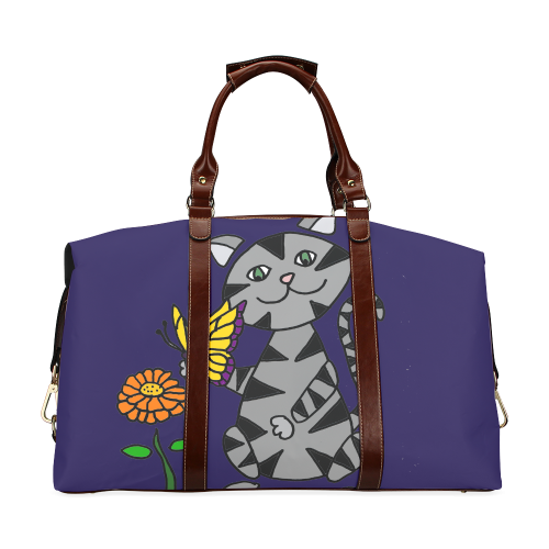 Funny Gray Tabby Cat and Butterfly Classic Travel Bag (Model 1643)