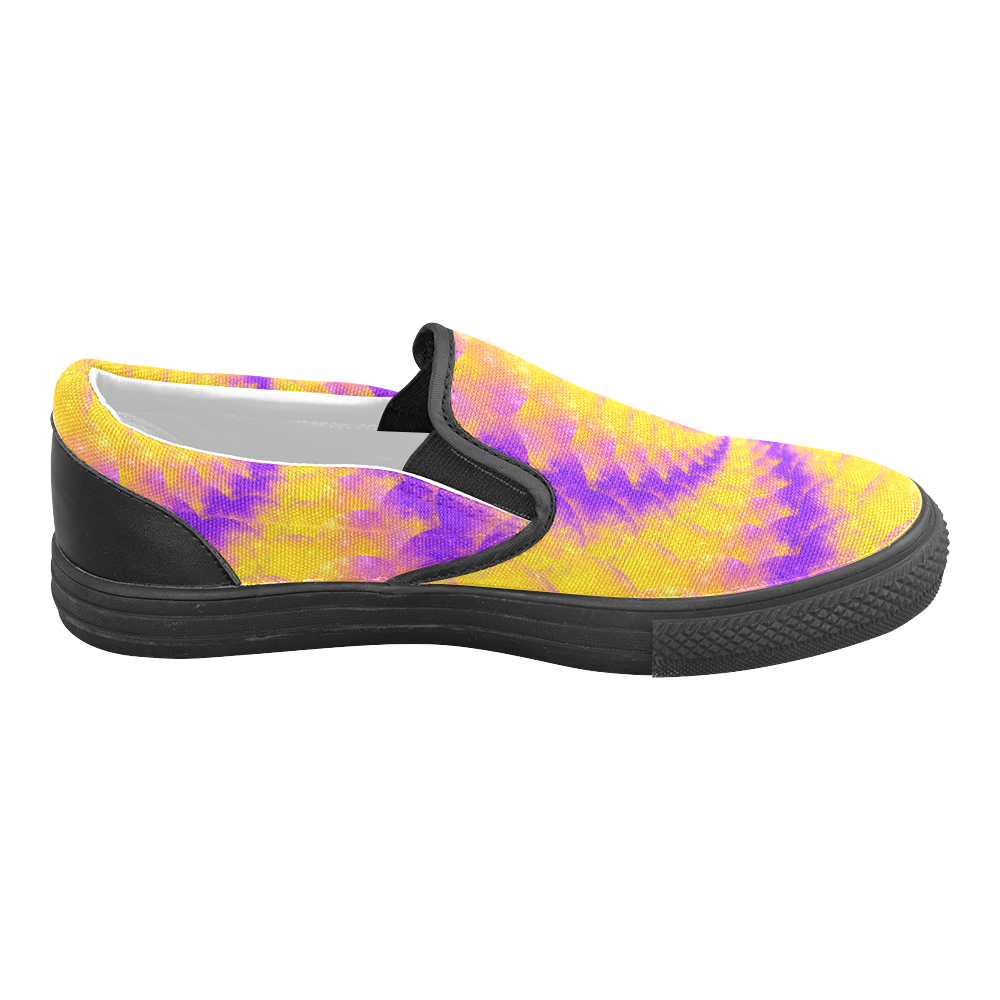 Colorexplosion Spiral Yellow Lilac Composion Women's Unusual Slip-on Canvas Shoes (Model 019)