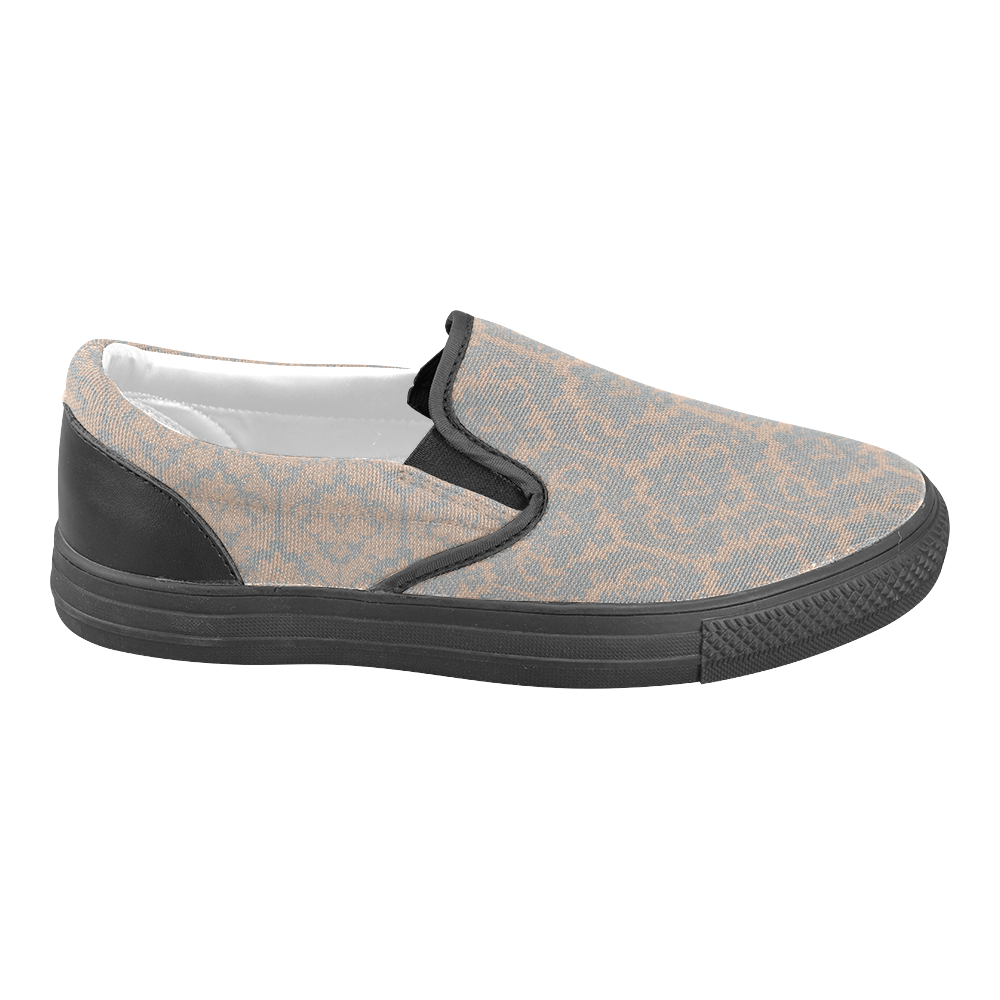 autumn fall colors beige grey damask Women's Unusual Slip-on Canvas Shoes (Model 019)