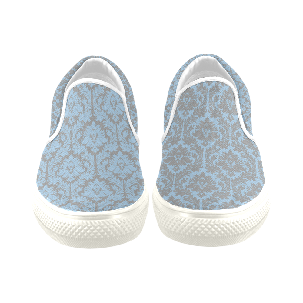 autumn fall colors grey blue damask Women's Unusual Slip-on Canvas Shoes (Model 019)