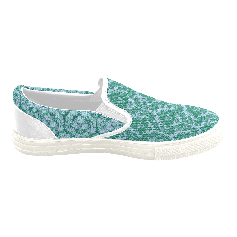 autumn fall colors green blue damask Women's Unusual Slip-on Canvas Shoes (Model 019)