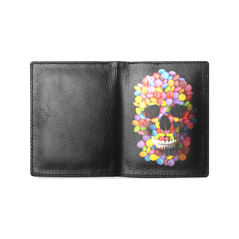 Halloween Candy Sugar Skull Men's Leather Wallet (Model 1612)