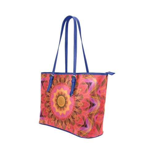 Abstract Peach Violet Mandala Ribbon Candy Lace Leather Tote Bag/Large (Model 1651)