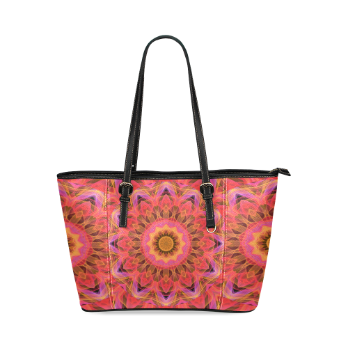 Abstract Peach Violet Mandala Ribbon Candy Lace Leather Tote Bag/Small (Model 1640)