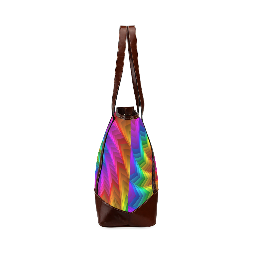Psychedelic Rainbow Spiral Fractal Tote Handbag (Model 1642)