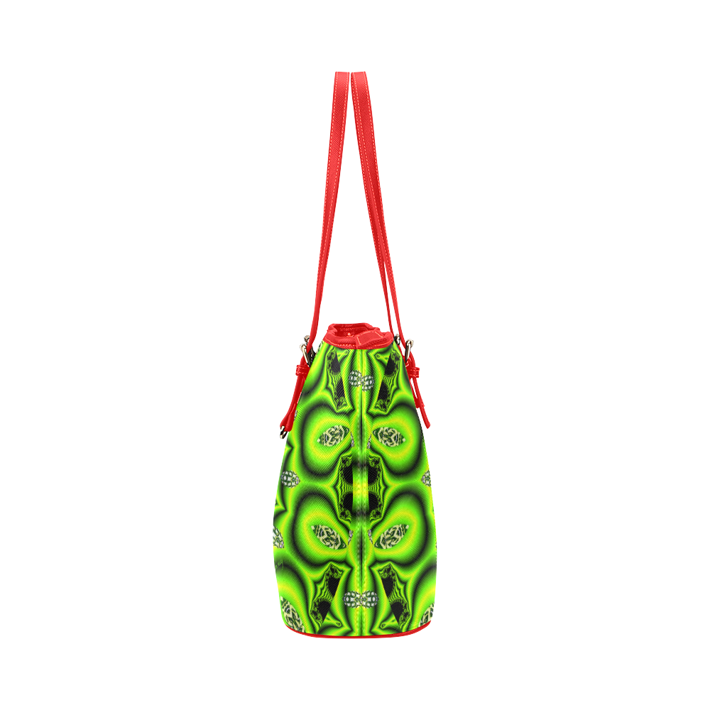 Spring Lime Green Garden Mandala, Abstract Spirals Leather Tote Bag/Large (Model 1651)