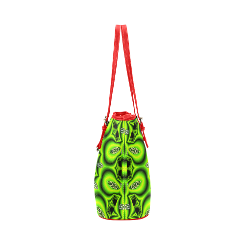 Spring Lime Green Garden Mandala, Abstract Spirals Leather Tote Bag/Large (Model 1651)