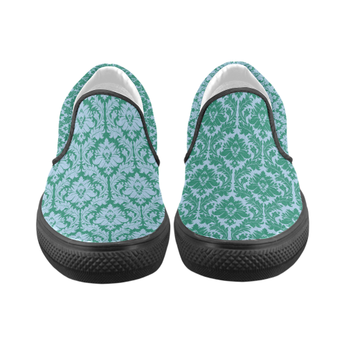 autumn fall colors green blue damask Women's Unusual Slip-on Canvas Shoes (Model 019)