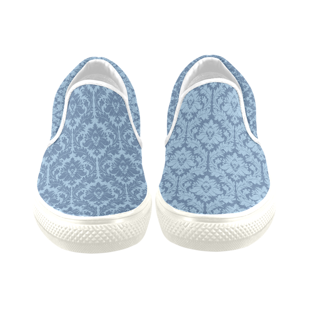 autumn fall colors blue damask pattern Women's Unusual Slip-on Canvas Shoes (Model 019)