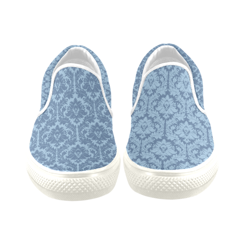 autumn fall colors blue damask pattern Women's Unusual Slip-on Canvas Shoes (Model 019)