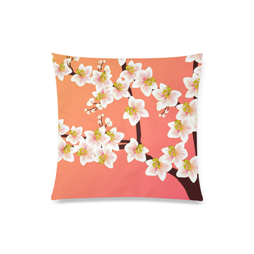 White Plumeria on Pink & Salmon Background Custom Zippered Pillow Case 20"x20"(Twin Sides)