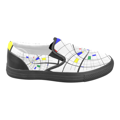 Swirl Grid with Colors Red Blue Green Yellow Women's Unusual Slip-on Canvas Shoes (Model 019)