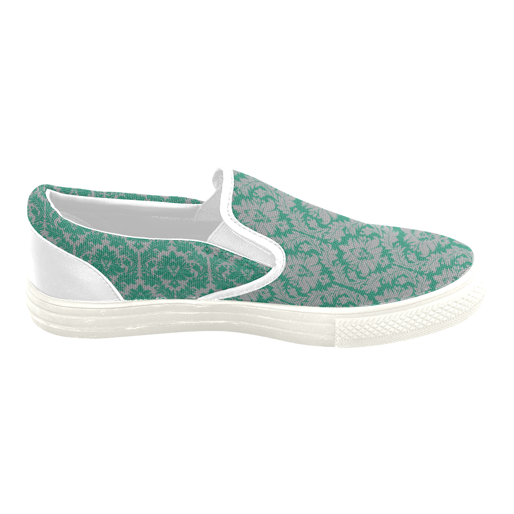 autumn fall colors green grey damask Women's Unusual Slip-on Canvas Shoes (Model 019)