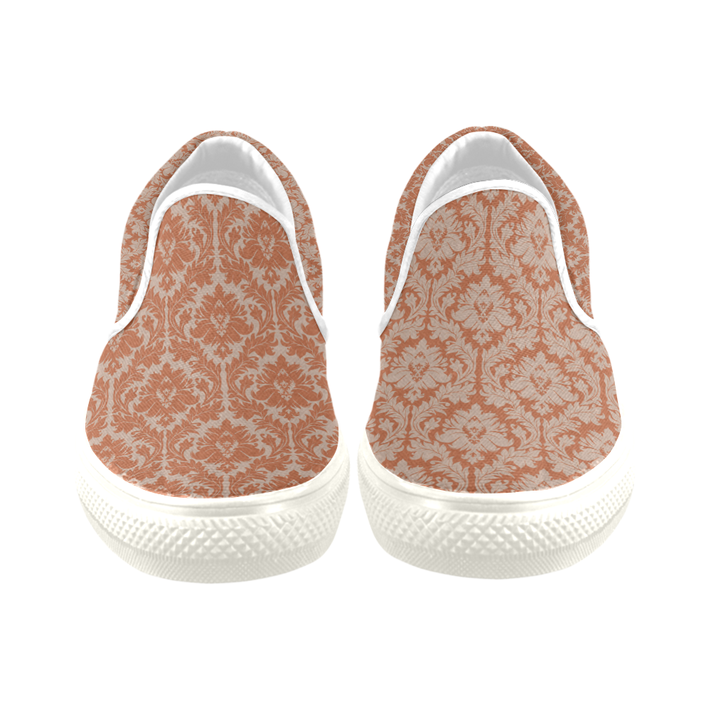 autumn fall color red beige damask Women's Unusual Slip-on Canvas Shoes (Model 019)