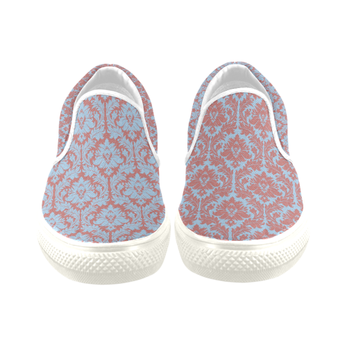 autumn fall pink red blue damask pattern Women's Unusual Slip-on Canvas Shoes (Model 019)