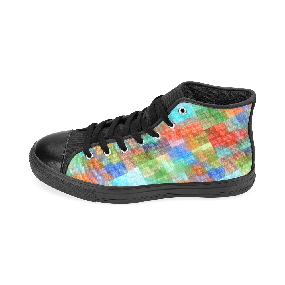 Funny Colorful Check Men’s Classic High Top Canvas Shoes /Large Size (Model 017)