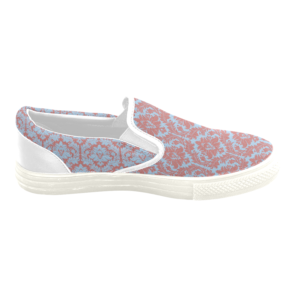 autumn fall pink red blue damask pattern Women's Unusual Slip-on Canvas Shoes (Model 019)