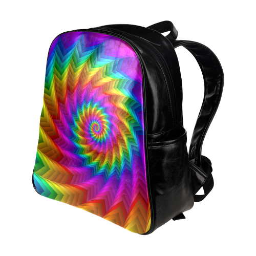 Psychedelic Rainbow Spiral Fractal Multi-Pockets Backpack (Model 1636)