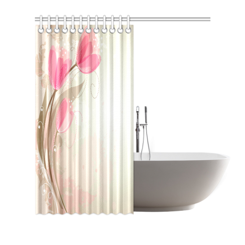 Pink Tulips on Taupe & Tan Watercolor Shower Curtain 72"x72"